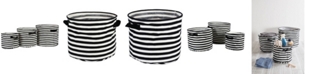 Design Imports Polyethylene Coated Herringbone Woven Cotton Laundry Bin Stripe Round Set of 3